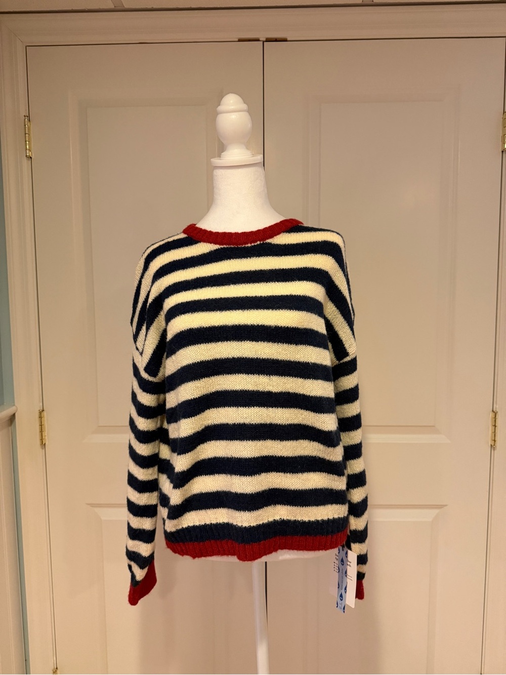 Cider Striped Crewneck Sweater in Navy, Cream & Red